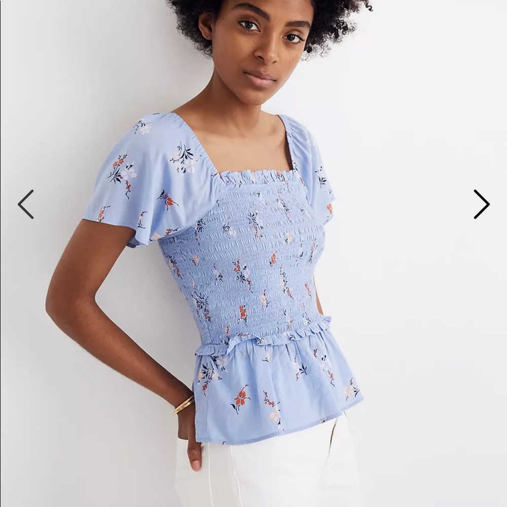 Madewell smocked flutter sleeve top